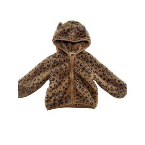 Little Me Leopard Print Fuzzy Fleece Hooded‎ Jacket Kids Size 12M